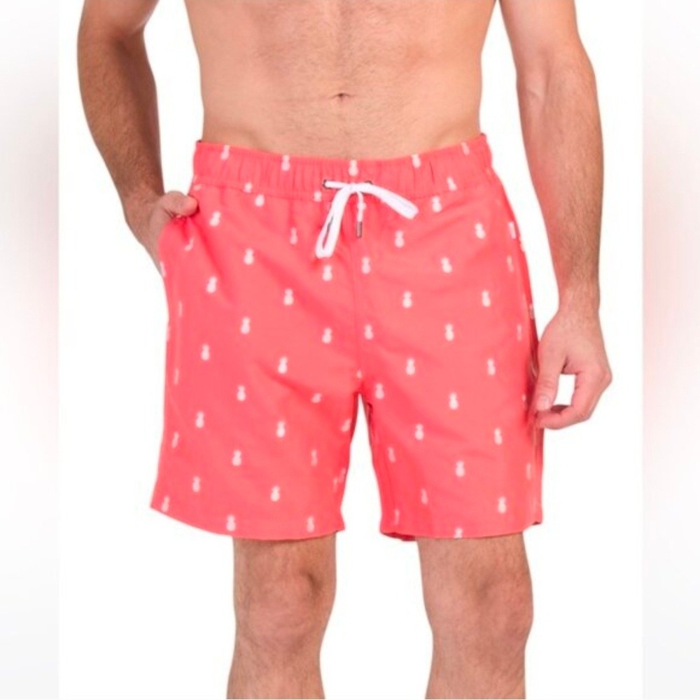 Onia Charles 7 Mens Swim Trunks‎ Bright Coral Pineapple Embroidery MSB08-37 S